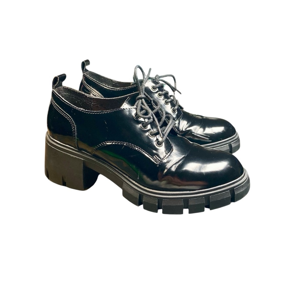 Madden Girl Black Patent Lace-Up Chunky Loafers